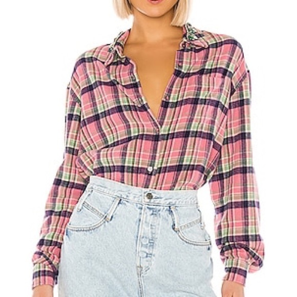 LE SUPERBE Rhinestone Collar Flannel Plaid Button Down Shirt | Cowgirl | Pink 2 - Picture 1 of 11